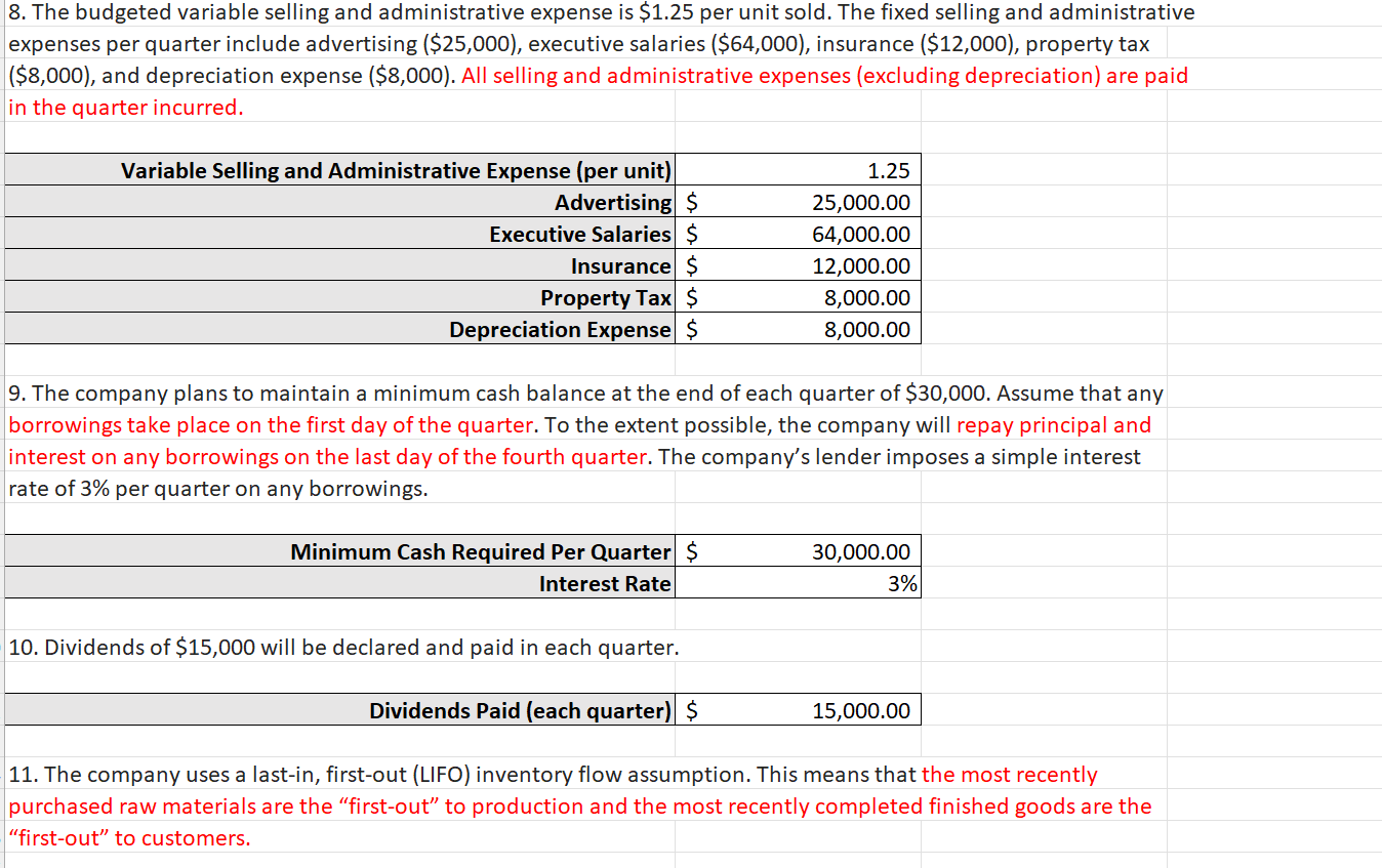 this problem: Required: The companys CFO has asked you to prepare the