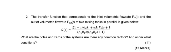  Evaluate the following equations using Laplace transform:The transfer function that corresponds