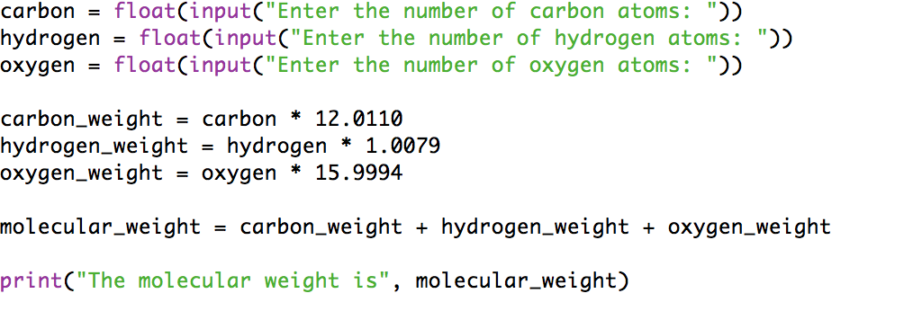 (1) 6 points. Revise your program for the molecular weight of a