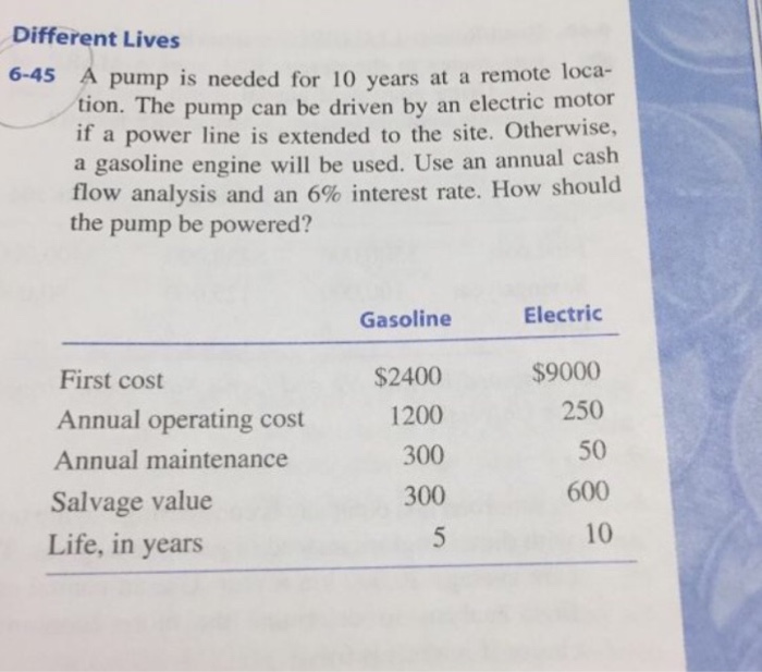  Different Lives 6-45 A pump is needed for 10 years at