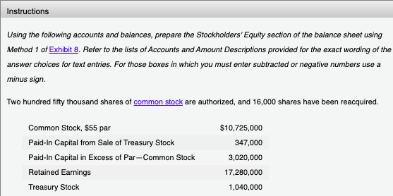  Method to be used: Instructions Using the following accounts and balances,
