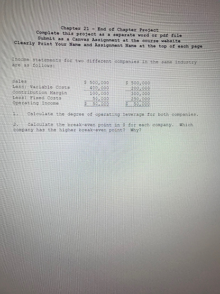  VE Chapter 21 - End of Chapter Project Complete this project