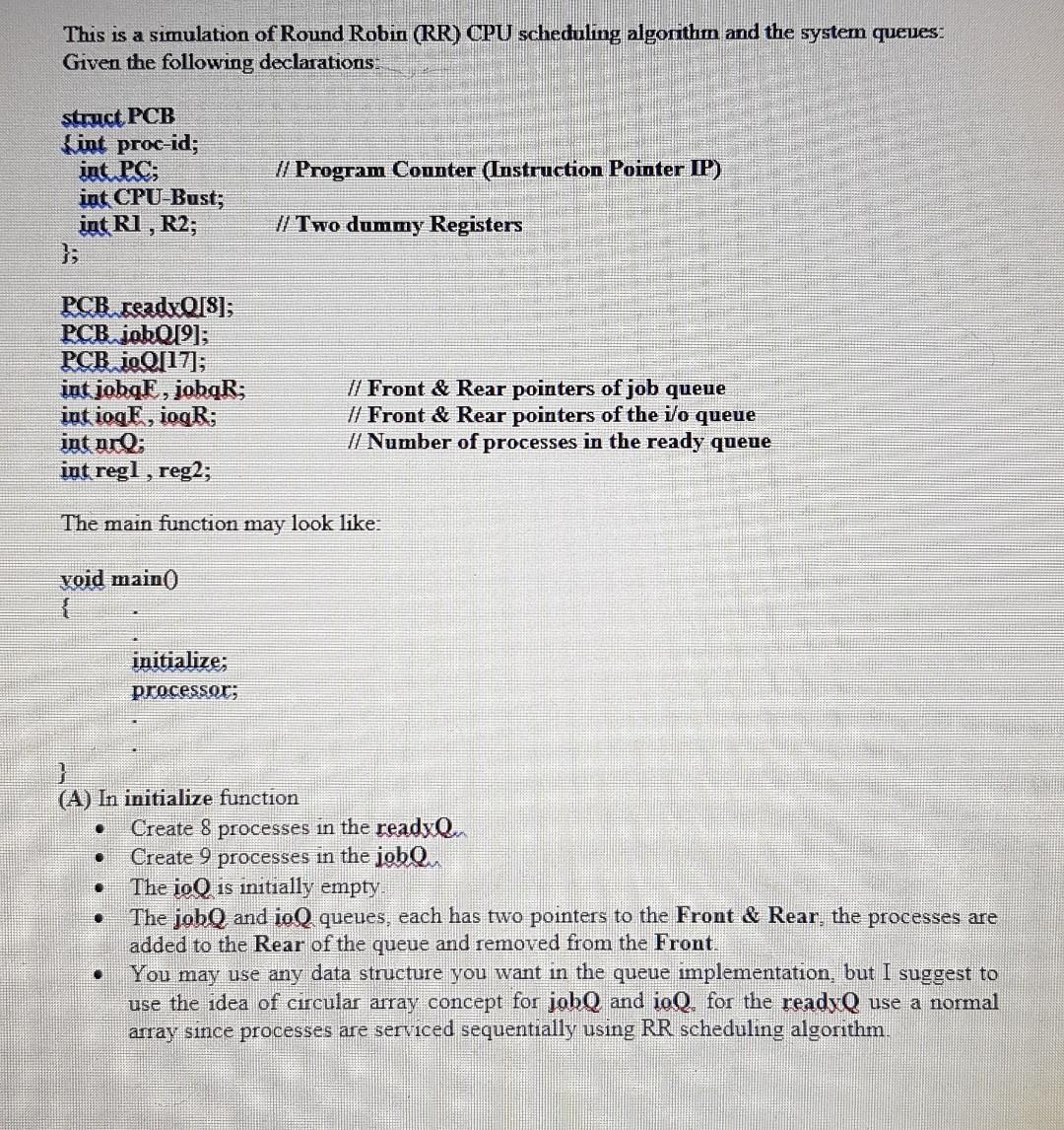 using java This is a simulation of Round Robin (RR) CPU scheduling