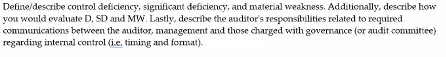  Define/describe control deficiency, significant deficiency, and material weakness. Additionally, describe how