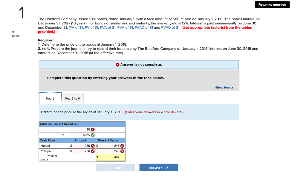 Return to question The Bradford Company issued 10% bonds, dated January