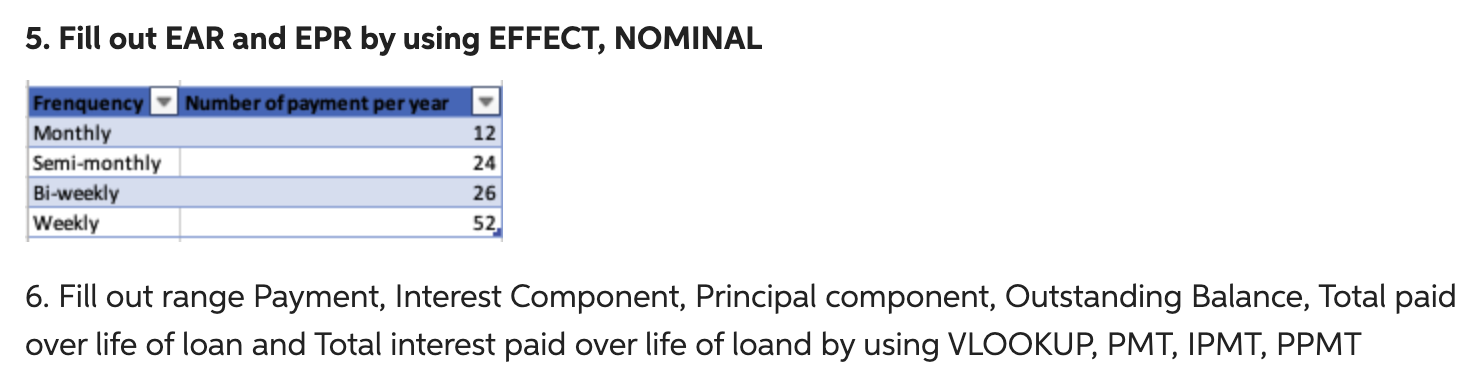 out EAR and EPR by using EFFECT, NOMINAL 6. Fill out range