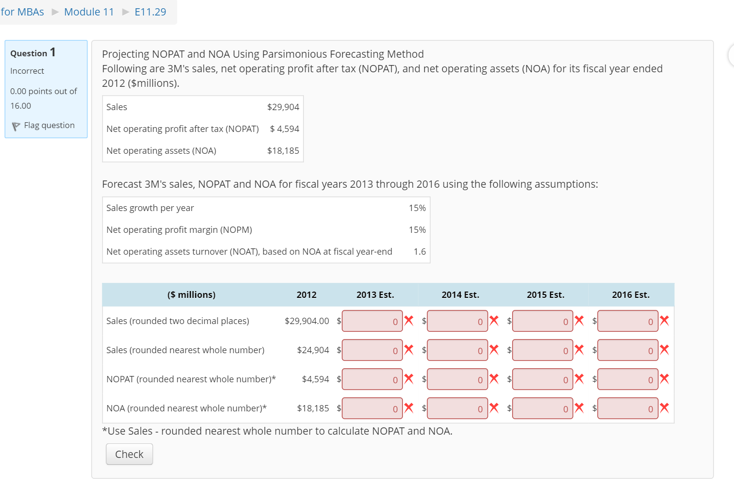 Projecting NOPAT and NOA Using Parsimonious Forecasting Method Following are 3M's