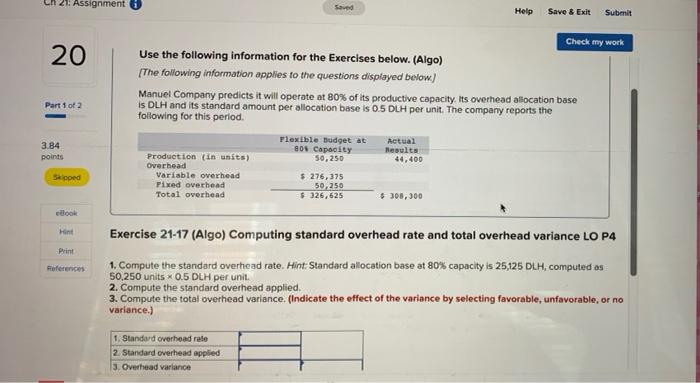  1: Assignment Saved Help Save & Exit Submit 20 Part 1