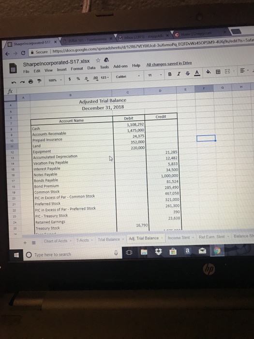  - Make Balance Sheeet S17. x ?-) C . se re