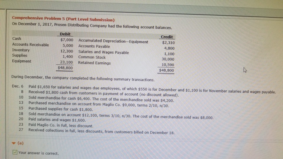  Comprehensive Problem 5 (Part Level Submission) On December 1, 2017, Prosen