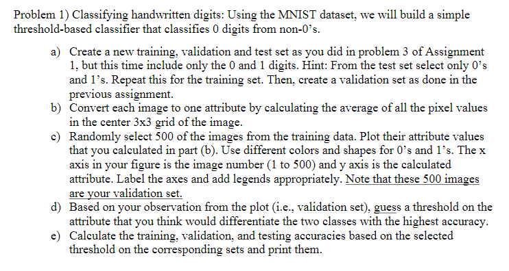  Problem 1) Classifying handwritten digits: Using the MNIST dataset, we will