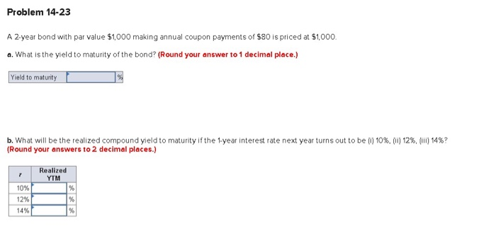  Problem 14-23 A 2-year bond with par value $1,000 making annual