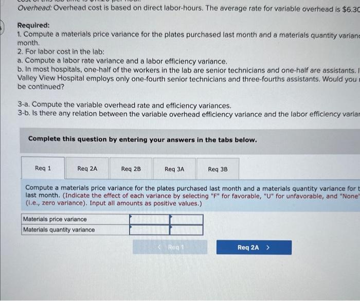 average rate for variable overhead is $6.30 Required: 1. Compute a materials