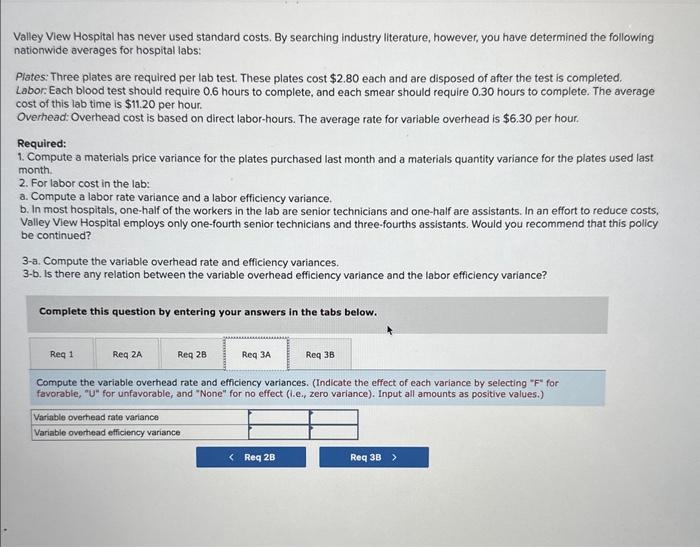 varian month. 2. For labor cost in the lab: a. Compute a
