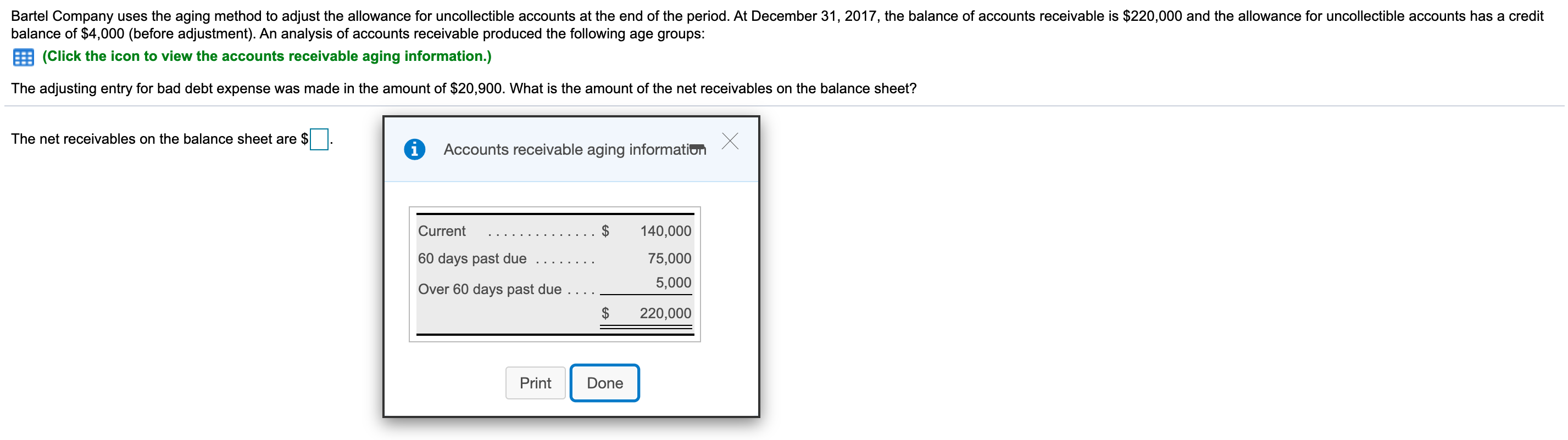 Bartel Company uses the aging method to adjust the allowance for