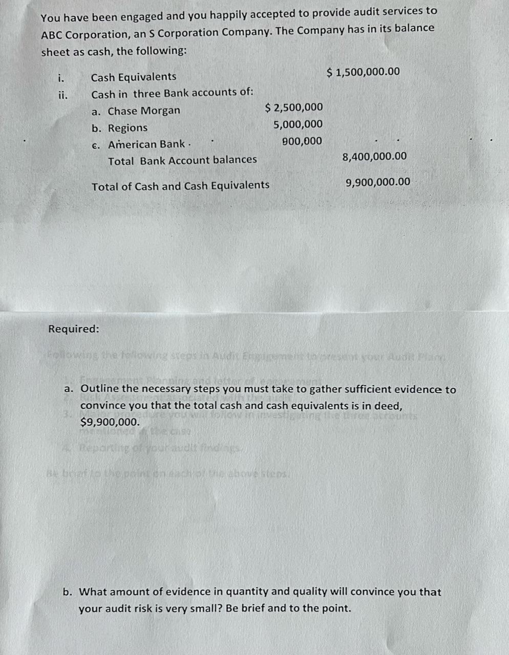 AUDITING PRACTICE QUESTIONS: PRACTICAL AUDIT SHORT CASES Please answer a-b You have