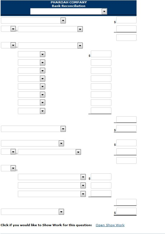 follows. PHAROAH COMPANY Bank Reconciliation October 31, 2017 Cash balance per bank