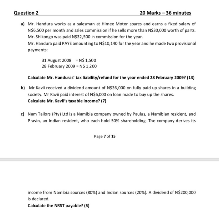 the whole question 2 Question 2 20 Marks - 36 minutes a)
