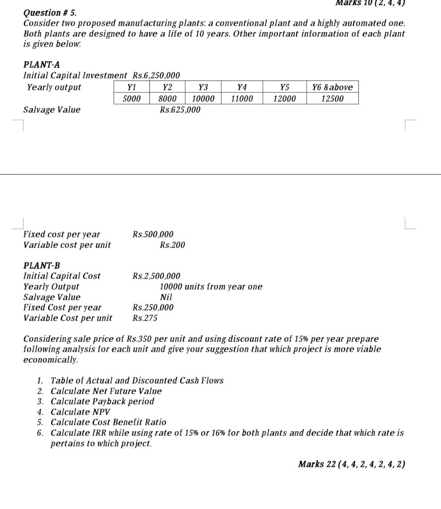  Marks 10 (2, 4, 4) Question # 5. Consider two proposed