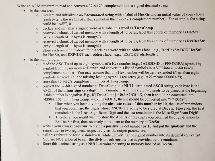 using branch instructions Write an ARM program to read and convert