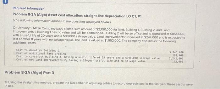  3. Using the straight-line method, prepare the December 31 adjusting entries