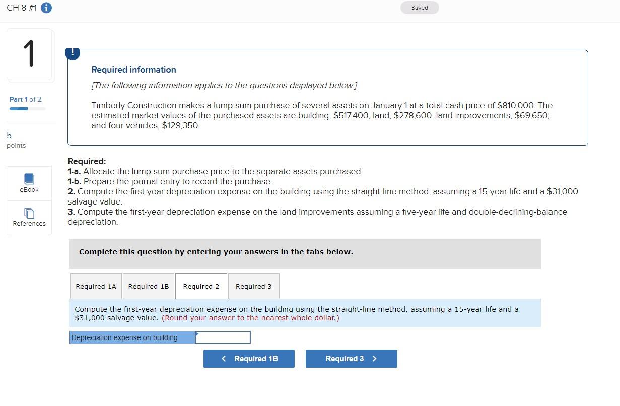 Construction makes a lump-sum purchase of several assets on January 1 at