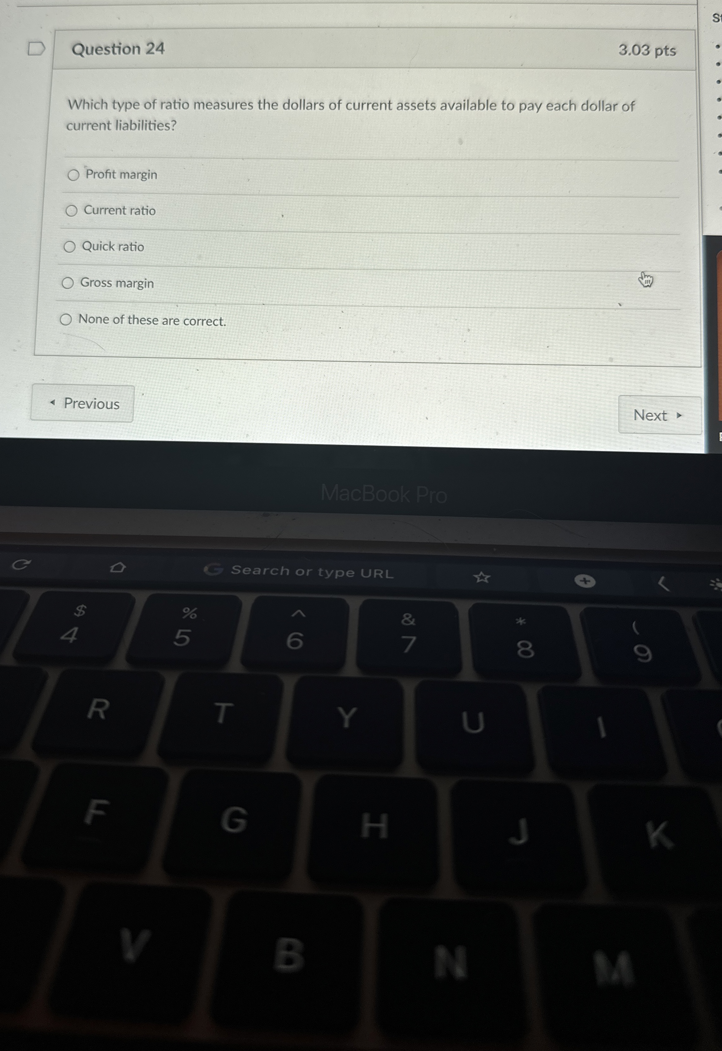  Question 24 3.03 pts Which type of ratio measures the dollars
