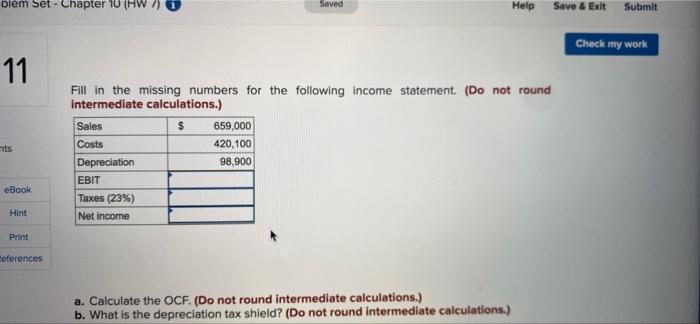  blem Set - Chapter 10 (HW) Saved Help Save & Exit