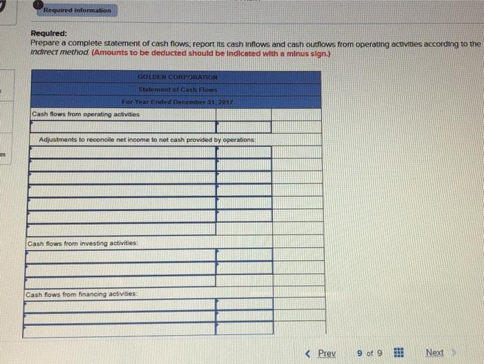 questions displayed below) Golden Corp., a merchandiser, recently completed its 2017 operations.