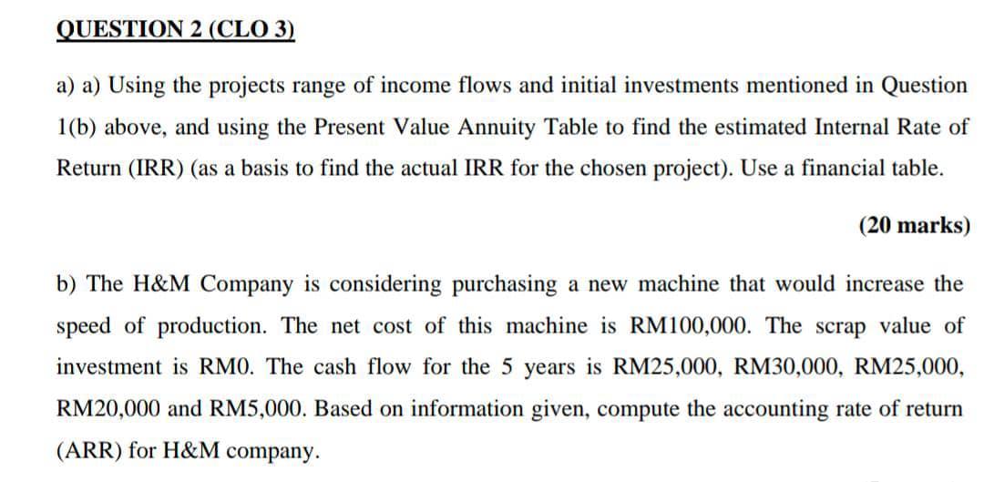 QUESTION 2 (CLO 3) a) a) Using the projects range of