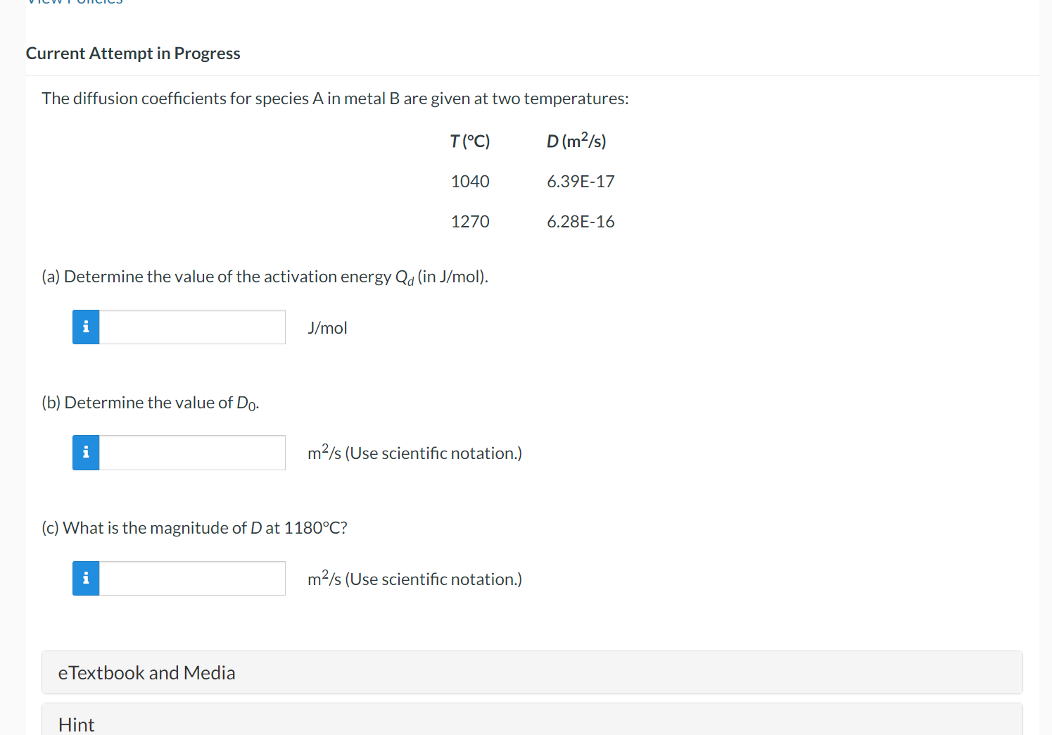  Current Attempt in Progress The diffusion coefficients for species A in