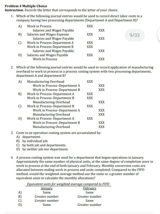 mutltiple choices and problem solving. please answer it. thank you in