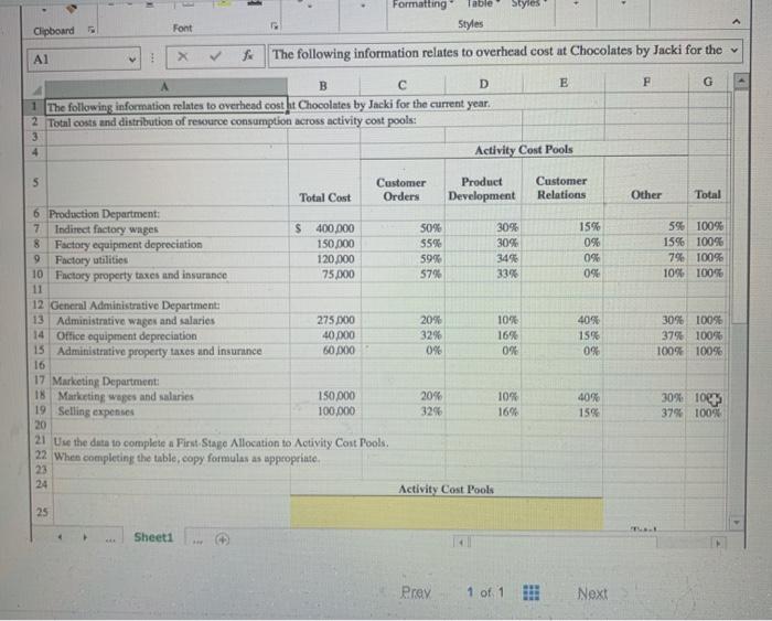  + . Formatting Table Styles - Font Styles Clipboard Al X