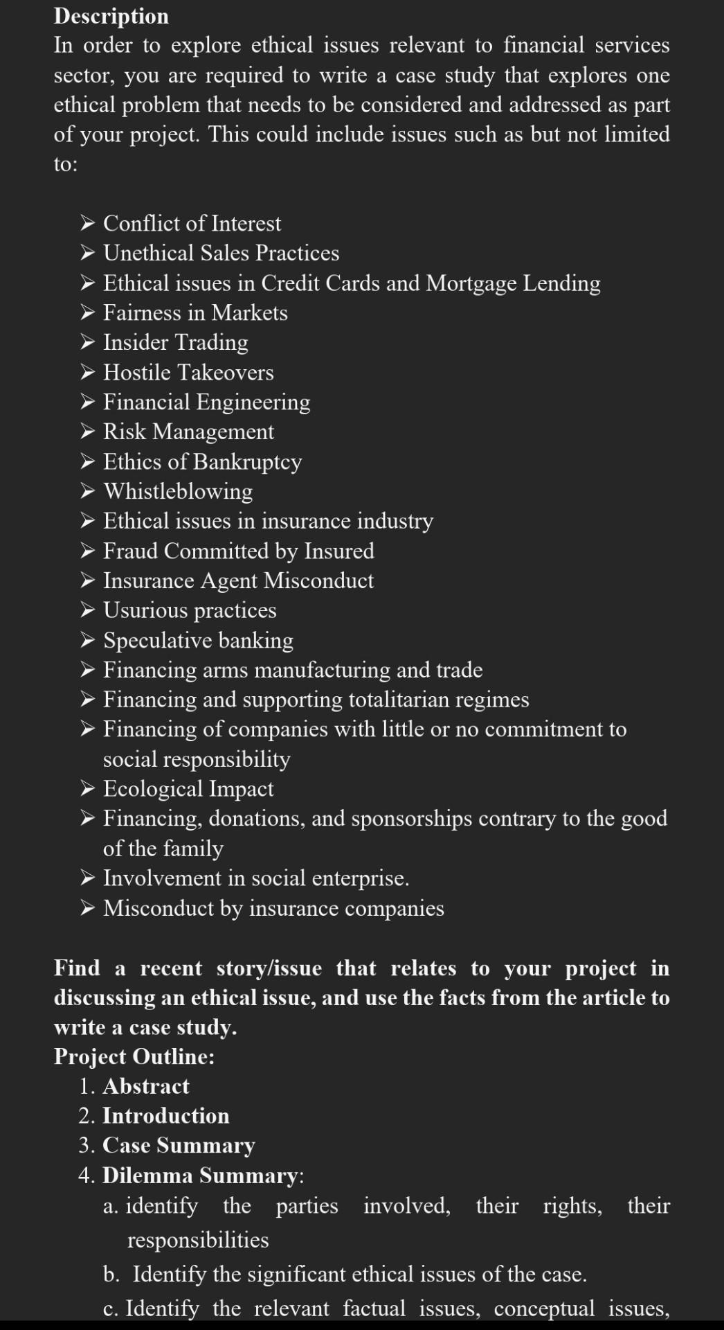  Provide with full references Description In order to explore ethical issues