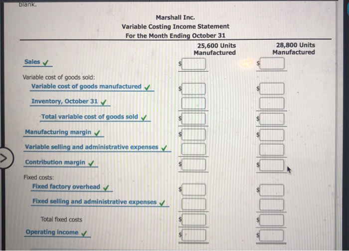 operating results: Sales (25,600 x $91) $2,329,600 Manufacturing costs (25,600 units): Direct