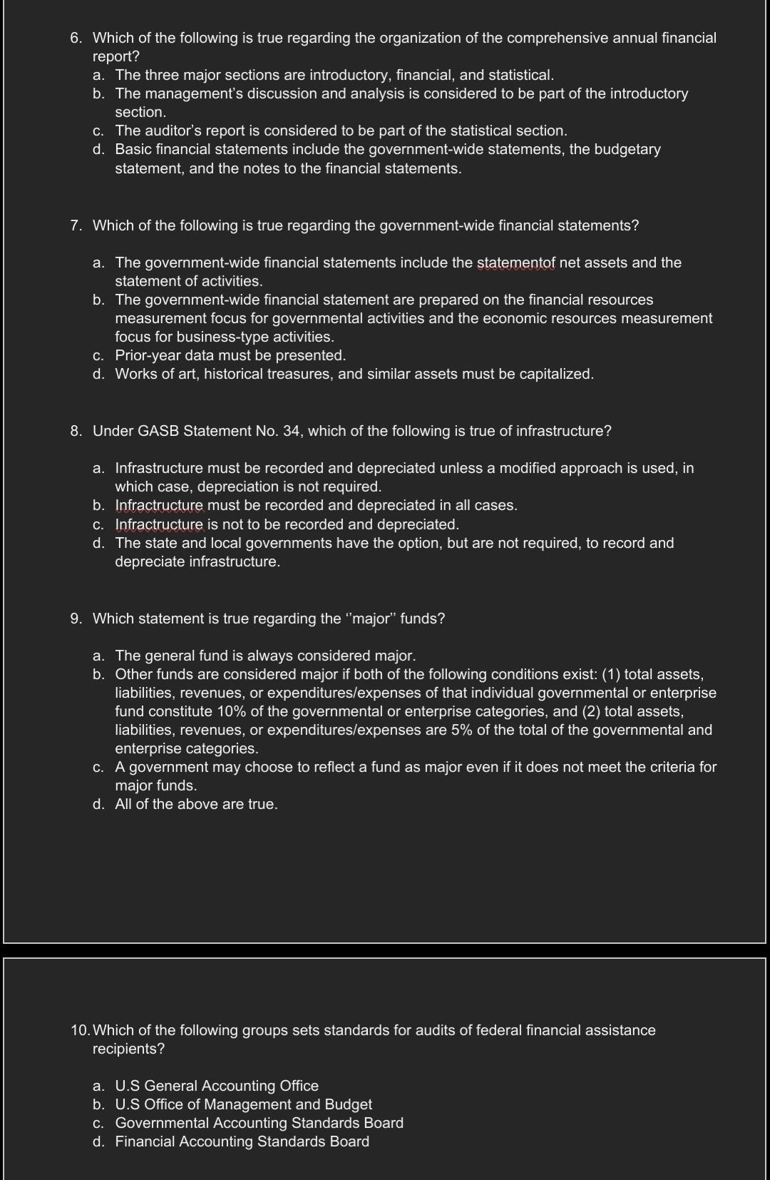 answer to the following multiple-choice questions: 1. In the statement of activities,