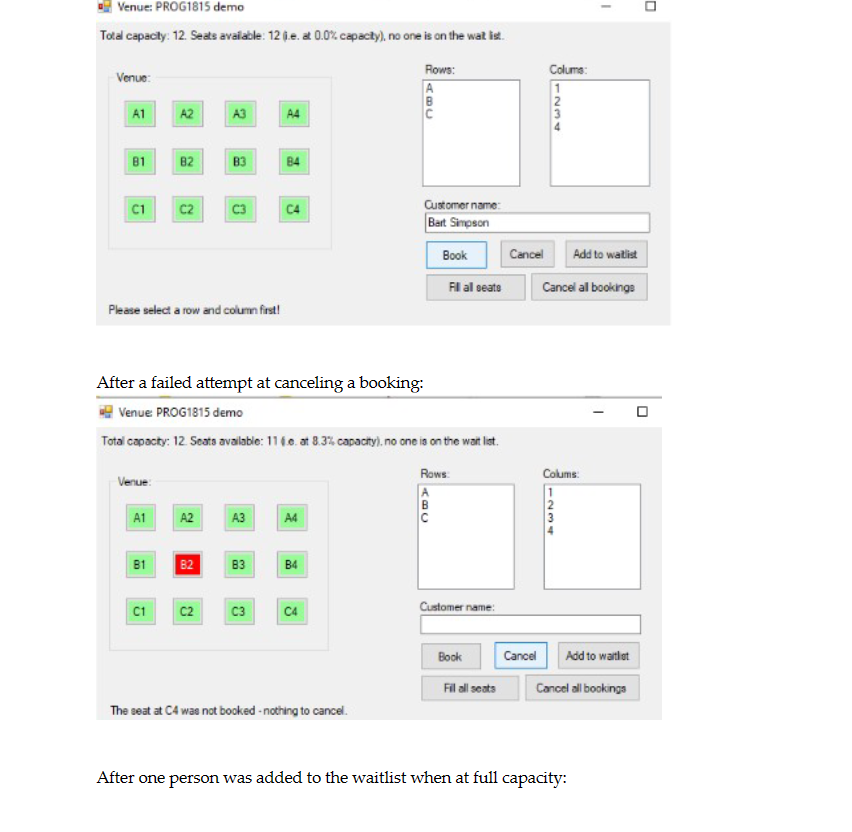 booking system to manage the seating for a venue, say for example