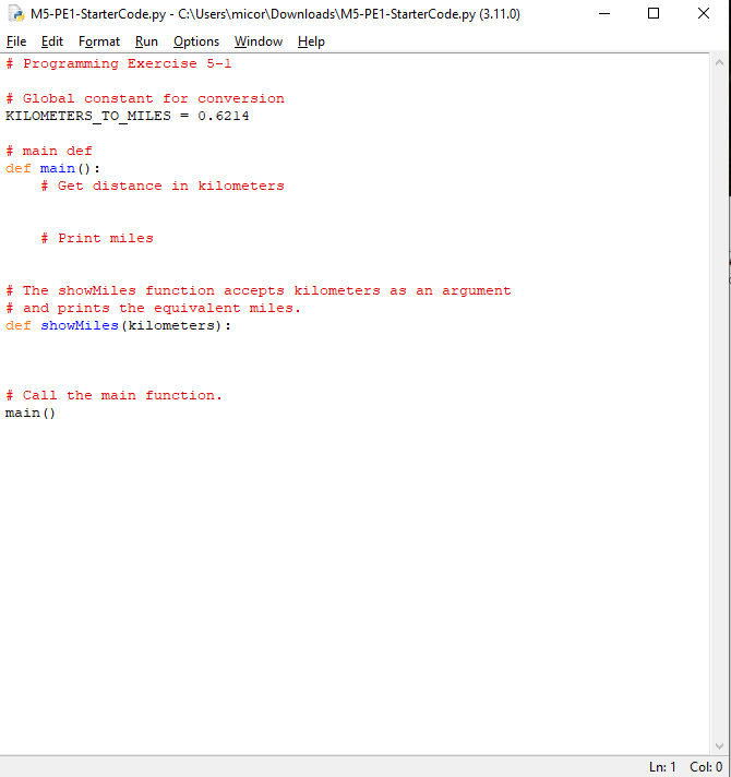 Program that asks the user to enter distance in kilometers, then converts