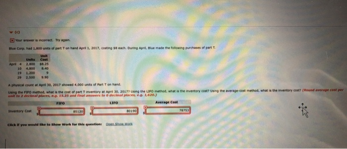  3 your answer is incorrect. Try again. Blue Corp. had 1,800