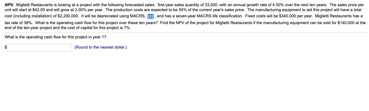  What is the operating cash flow for this project over these