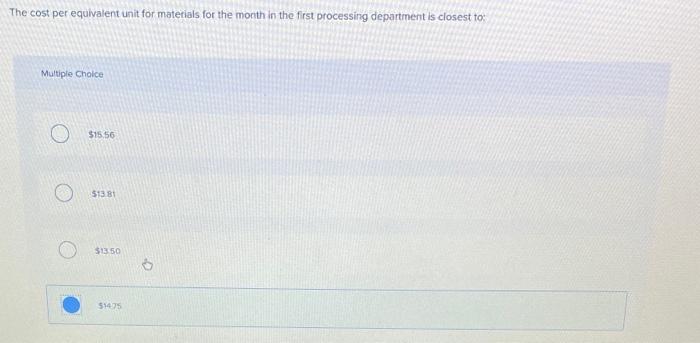 Data concerning the first processing department for the most recent month are