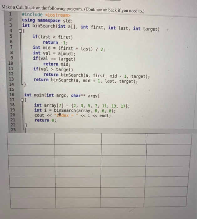  Make a Call Stack on the following program. (Continue on back