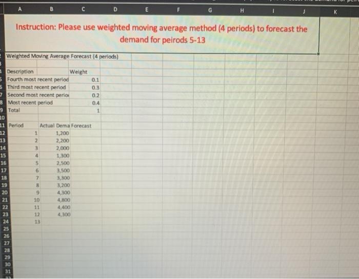  B C D E Instruction: Please use weighted moving average method