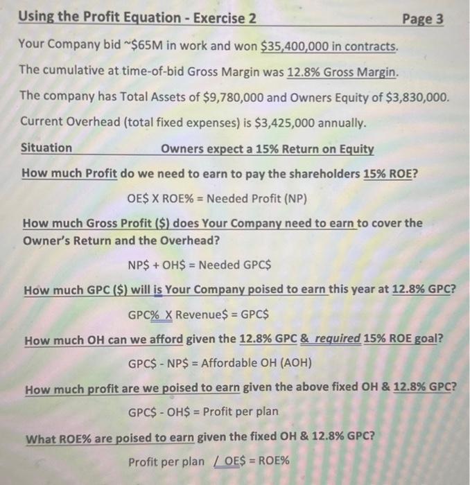  Using the Profit Equation - Exercise 2 Page 3 Your Company
