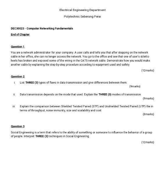 Electrical Engineering Department Polytechnic Seberang Perai DEC30023 - Computer Networking Fundamentals