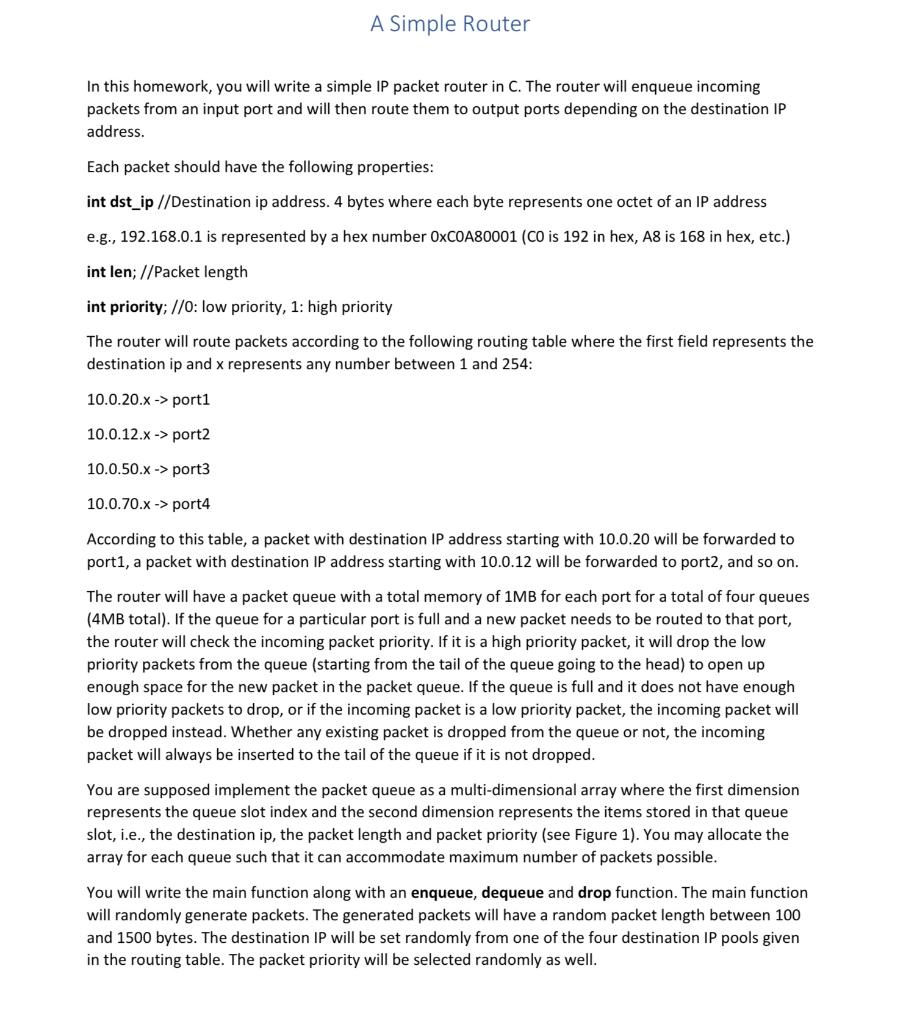  A Simple Router In this homework, you will write a simple