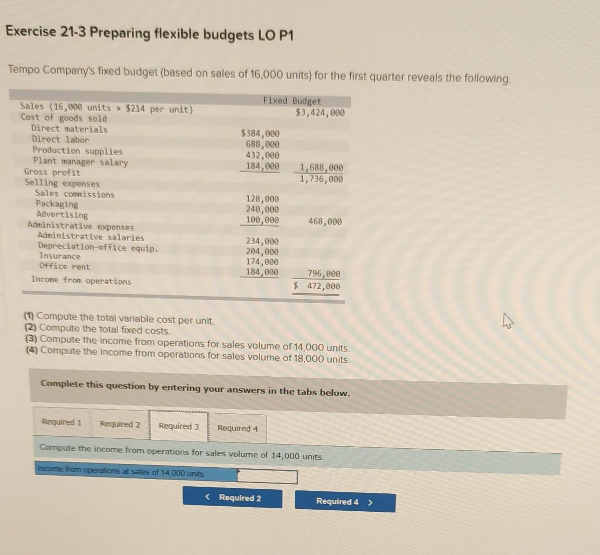 16,000 units) for the first quarter reveals the following Fixed Budget $3,424,000