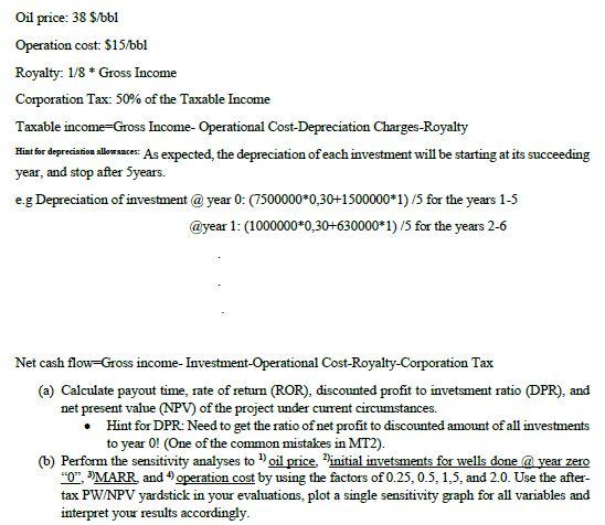 formulas Thank you An oil field development project proposes the investment amounts