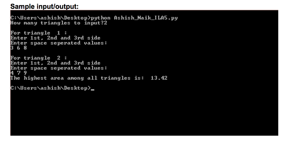 number of triangles. Now for each triangle take user input for all
