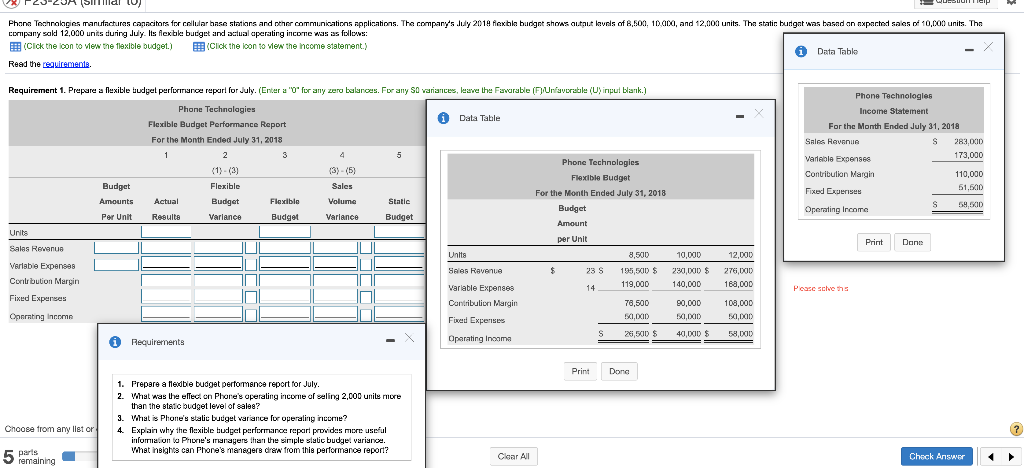 2010 flexible budget shows output levels of 7,500. 9,000, and 11.000 units.
